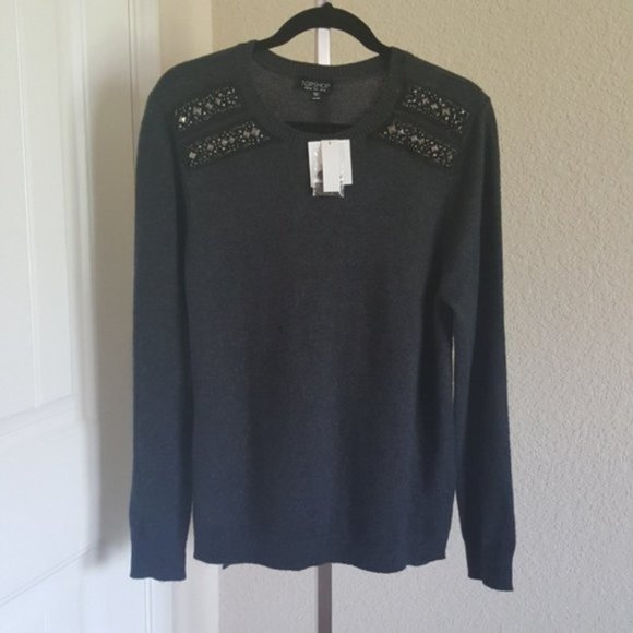 NWT Topshop Embellished Shoulder Grey Sweater - Picture 3 of 7